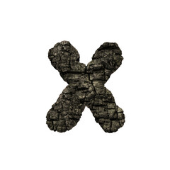 burned wood letter X - Small 3d charcoal font - Suitable for Nature, disaster or fire related subjects