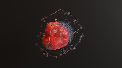 Triangle Shapes Lines And Dots Forming A Plexus on a virus, 3d illustration
