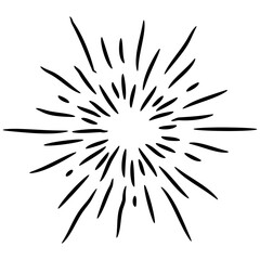Starburst, sunburst  hand drawn. Design Element Fireworks Black Rays. Comic explosion effect. Radiating, radial lines.