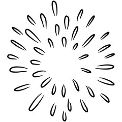 Starburst, sunburst  hand drawn. Design Element Fireworks Black Rays. Comic explosion effect. Radiating, radial lines.