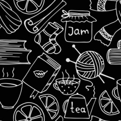 seamless pattern, autumn doodle elements, ornament for wallpaper and fabric, wrapping paper