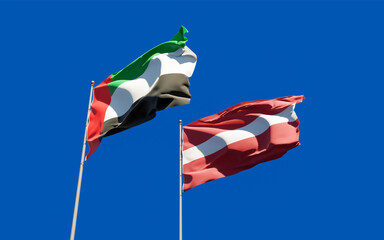 Flags of Latvia and UAE Arab Emirates.