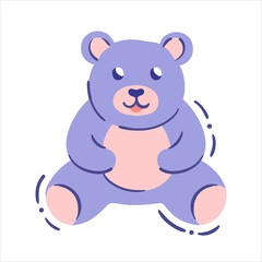 Obraz na płótnie Canvas Cute teddy bear - isolated vector illustration. Toddler soft toy - single clipart, object on white background. Lilac and coral palette