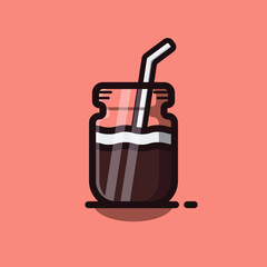 Glass Coffee Smoothie Flat Cartoon Icon Illustration. Premium Vector Cafe Icon Concept Isolated. Flat Cartoon Style