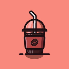 Flat Cartoon Coffee Icon Illustration in a plastic container. Premium Vector Cafe Icon Concept Isolated. Flat Cartoon Style