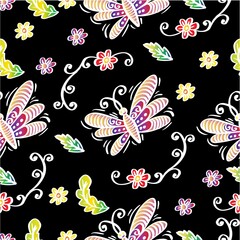 Butterfly and flowers seamless pattern