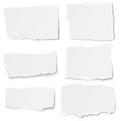 Set of paper different shapes tears lying together on white background