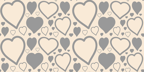 Abstract pattern, hand drawn hearts in trending colors. Grey and set sail champagne vector background.