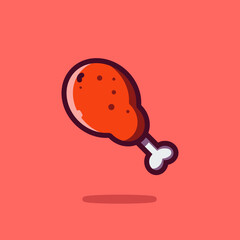 Fried Chicken Flat Cartoon Icon Illustration. Premium Vector Fast Food Icon Concept Isolated. Flat Cartoon Style