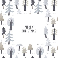 Fototapeta na wymiar Hand drawn Merry Christmas print 2020. Vector print for Christmas cards with Hand drawn winter tree, house and texture. 