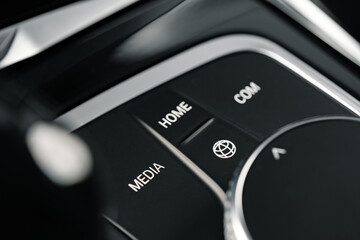 Car dashboard control panel buttons close up