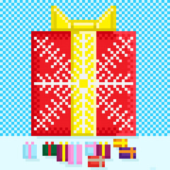 Fototapeta premium Gift box pixel art. Vector illustration.
