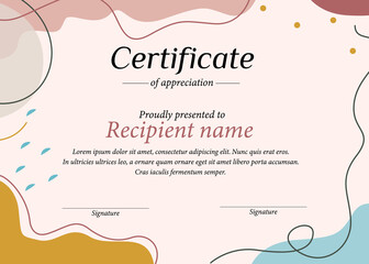 certificate cute background waves color frame template banner print with flat cartoon style