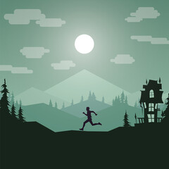 Fototapeta na wymiar Running silhouettes. Vector illustration, Trail Running, Marathon runner. 