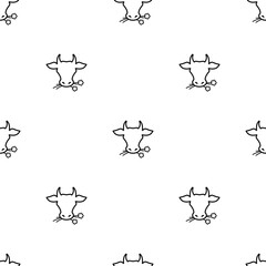 Obraz premium Seamless ornament with cow head with flowers pattern. Farm Animal.