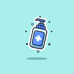 Hand sanitizer vector illustration in flat style isolated on light blue background