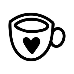 Doodle Happy Valentine's Day with coffee cup of love,  hot drink, Valentine card and poster. Vector illustration