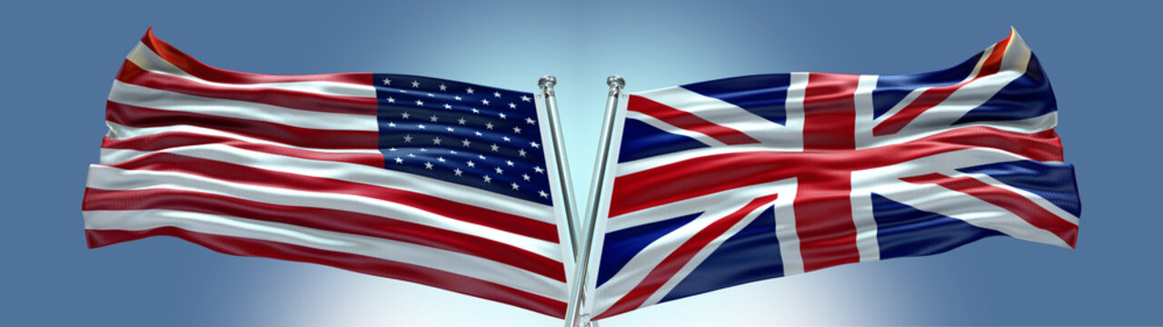 Double Flag United Kingdom UK vs Laos flag waving flag with texture background