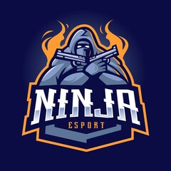 Ninja holding gun mascot logo design illustration vector for gaming
