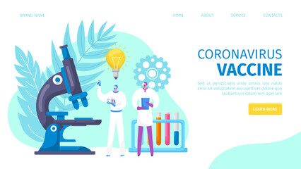 Coronavirus vaccine in medical laboratory, doctor people making medicine for virus disease vector illustration. Scientist character research infection at lab concept. Science analysis about corona.