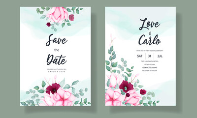Wedding invitation card with beautiful magnolia flower