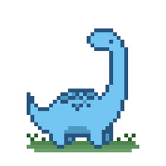 Pixel dinosaur image. Animal in Vector illustration of cute dino cross stitch pattern.