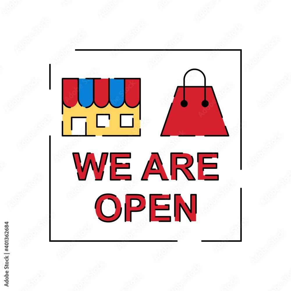 Poster open shop flat outline illustration. easy to edit with vector file. can use for your creative conten