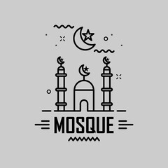 Mosque line art illustration design.  Easy to edit with vector file. Can use for your icon, logo, and illustration. Especially about islamic content.