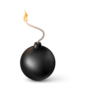 recommend clip art: Realistic bomb. Burning fuse black bomb. Vector illustration
