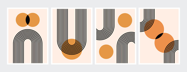 Abstraktes zeitgenössisches ästhetisches Design aus der Mitte des Jahrhunderts mit geometrischen Gleichgewichtsformen, moderner minimalistischer Kunstdruck. © Rojastock13