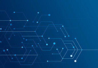 Hexagon technology connect in modern style on blue background. Internet connection network high digital technology. Abstract background technology graphic design