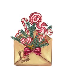  Envelope with Christmas decorations, sweets, lollipops, cookies