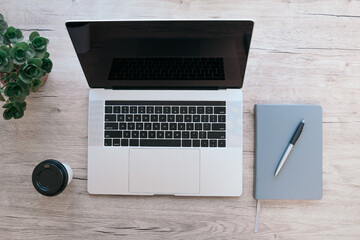 Fototapeta premium top view. open laptop on the table.