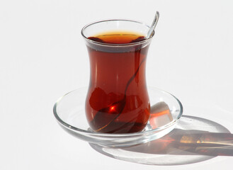 Glass of Turkish Tea isolated on white