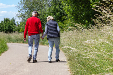 senior couple walking outdoor