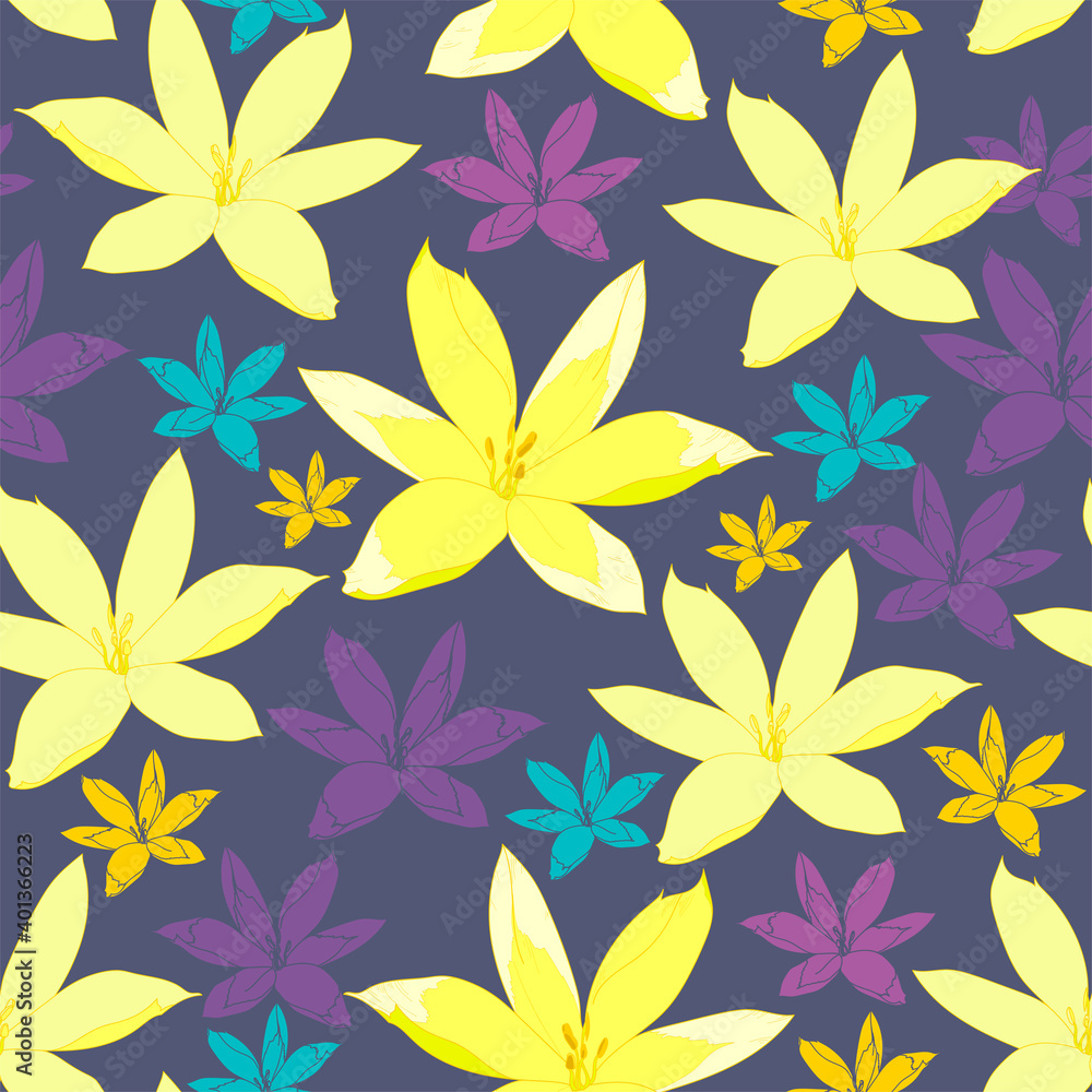 Wall mural Floral seamless pattern. Vector background with flowers. Hand drawn artwork for textiles, fabrics, souvenirs, packaging and greeting cards.