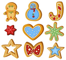 Set of gingerbread Holiday sweet cookie isolated . Vector illustration