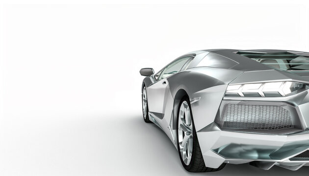aluminum-colored supercar on a white background.