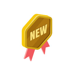 New text label medal. Vector 3d isometric, color web icons set, new flat style. Creative illustration, idea for infographics.