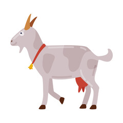 White Goat Animal, Farm Livestock Cartoon Style Vector Illustration
