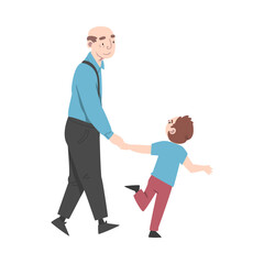 Grandpa and Grandson Spending Pastime Time Together, Grandparent Walking with his Grandchild Cartoon Style Vector Illustration