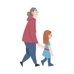 Grandma and Granddaughter Spending Pastime Time Together, Grandparent Walking with her Grandchild Cartoon Style Vector Illustration