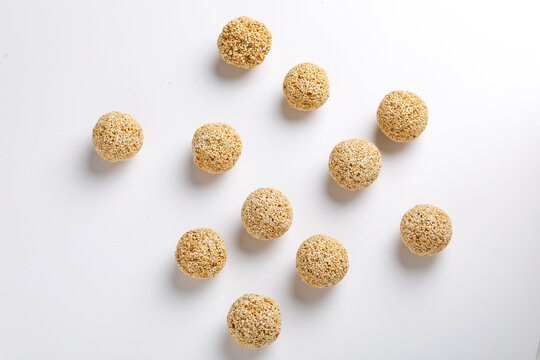 Indian sweet for traditional festival makar sankranti :Rajgira laddu made from Amaranth seed on white background