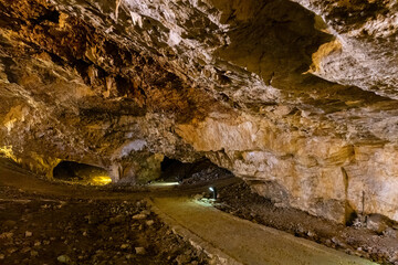 Underground halls and passages of meleke limestone Zedekiah’s Cave - King Solomon’s Quarries - under Old City of Jerusalem, Israel