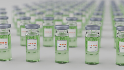 Covid-19 vaccine small bottles flask with chemicals