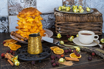 Arabic drinks and desserts on table