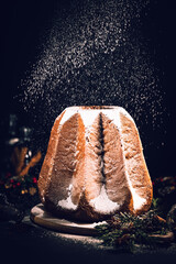 italian pandoro with icing sugar 