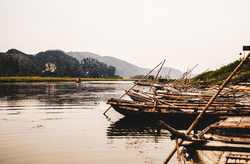 Fototapeta premium Row boat in Vietnam
