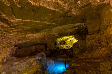 Underground halls and passages of meleke limestone Zedekiah’s Cave - King Solomon’s Quarries - under Old City of Jerusalem, Israel