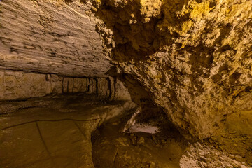 Underground halls and passages of meleke limestone Zedekiah’s Cave - King Solomon’s Quarries - under Old City of Jerusalem, Israel